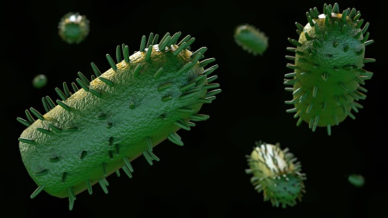 3d rendering of lyssavirus cause fatal acute viral encephalomyelitis known as rabies.