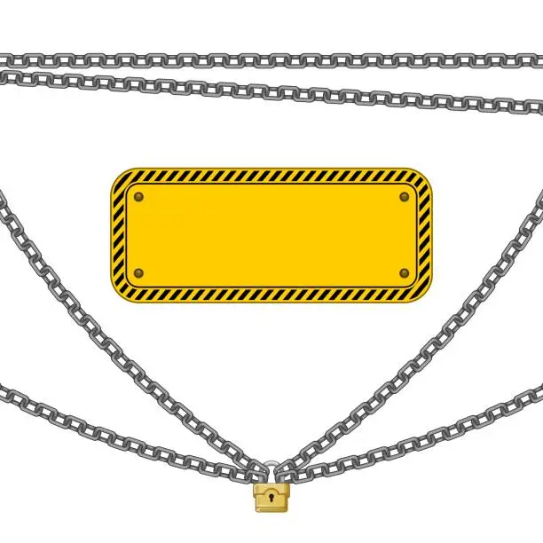 Vector illustration of Warning sign with padlock and chains