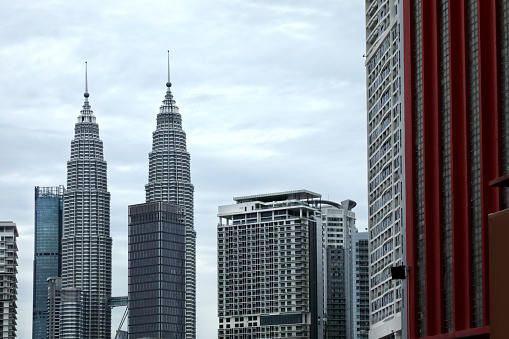 Cityscape view of Kuala Lumpur with Petronas Towers in Malaysia