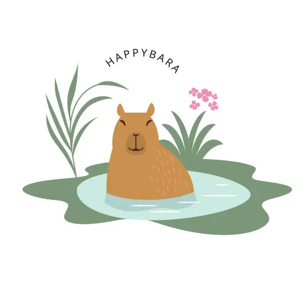Vector illustration of Cute capybara chilling in the water