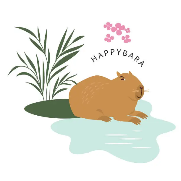 Vector illustration of Cute capybara chilling in the water