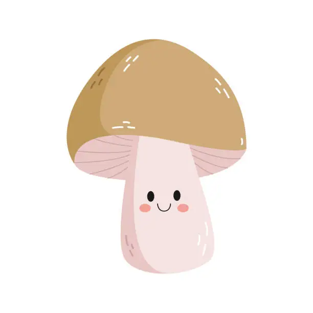 Vector illustration of hand drawn cute champignon mushroom illustration