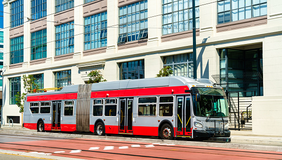 Electric trolleybus on 4th Street in San Francisco - California, United States