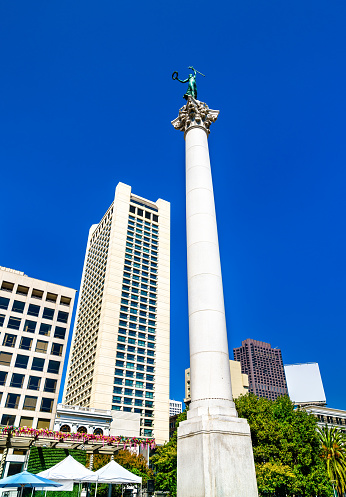 Dewey Monument, a victory column on Union Square in San Francisco - California, United States