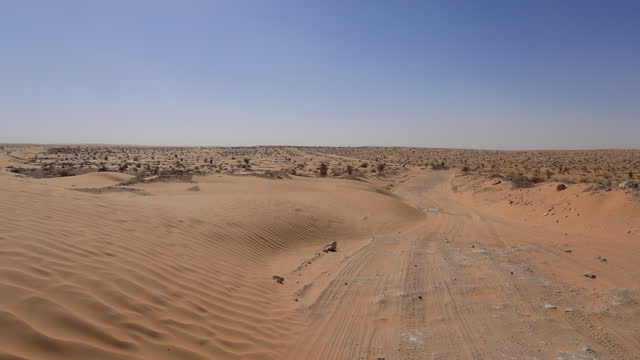 Vast expanse of the arid Jeil desert in Tunisia under a clear blue sky