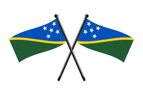 Vector illustration of national flags of Solomon Islands crossed on the sticks