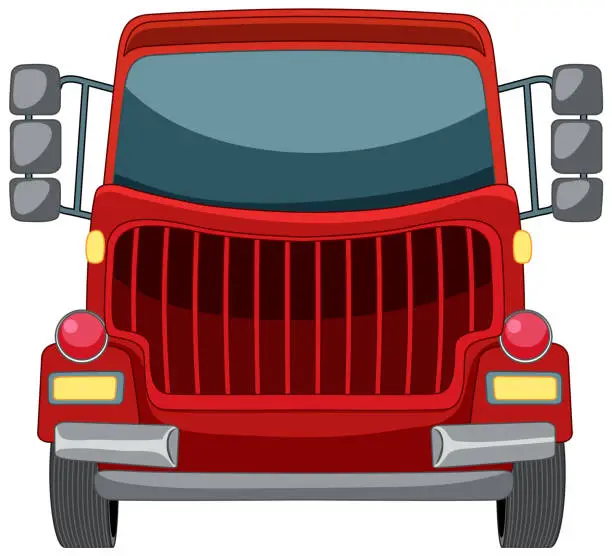 Vector illustration of Front view of a red cartoon-style truck