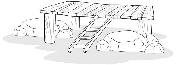 Vector illustration of Vector illustration of a rustic outdoor seating area.