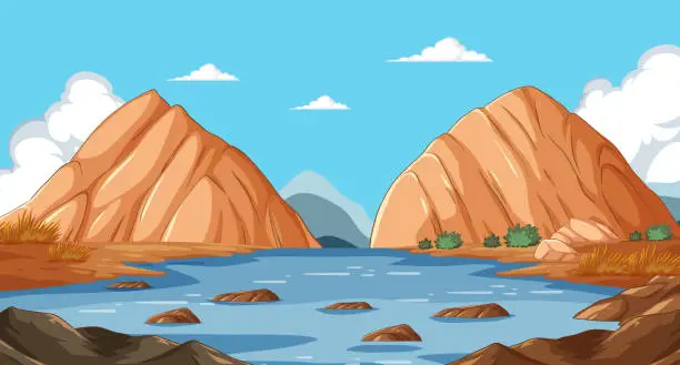 Vector illustration of Vector illustration of a tranquil mountain lake scene