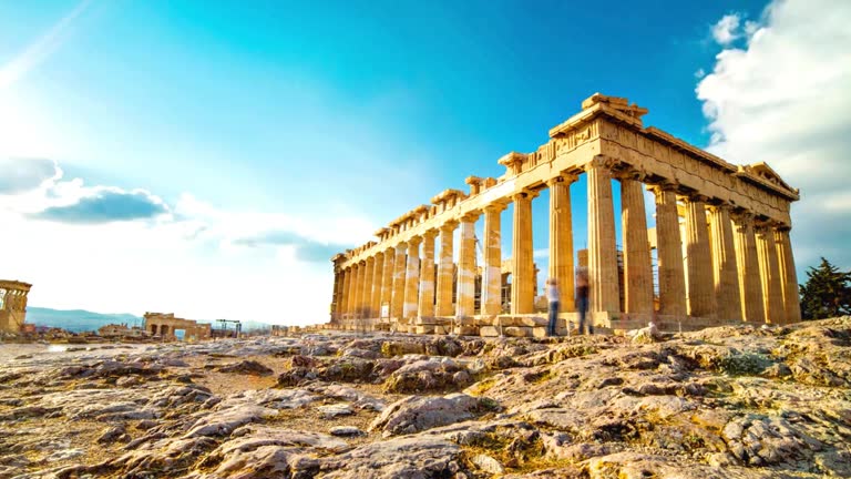 4k video of Parthenon temple on a sinset. Acropolis in Athens, Greece