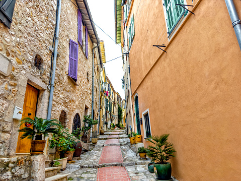 Close up townscape view of La Turbie in France