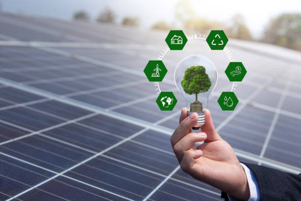 istock Icons about solar panel light bulbs It is a smart electrical system concept to produce sustainable, safe and highly efficient resources. and environmentally friendly 2088141806