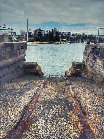 The old boat slipway through the limestone in Wollongong Harbour.