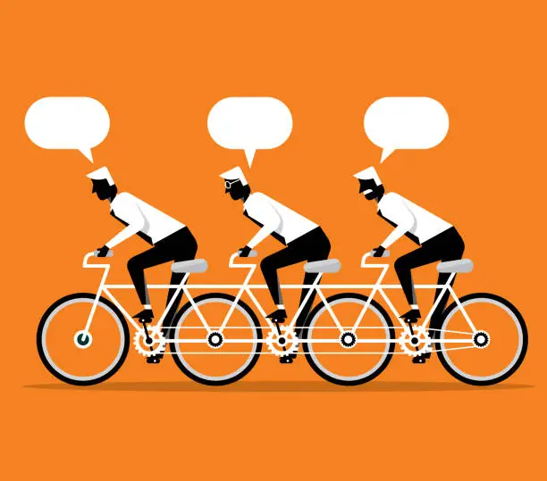 Vector illustration of Three businessmen cycling
