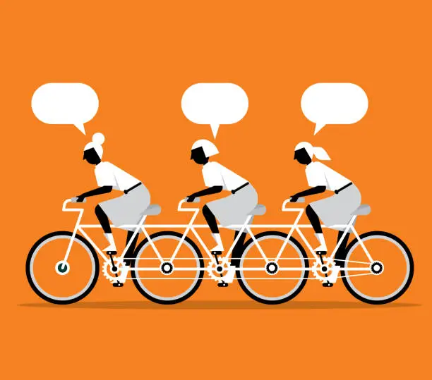 Vector illustration of Three businesswomen cycling