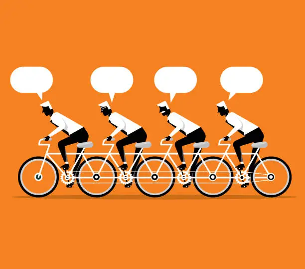 Vector illustration of Four businessmen cycling