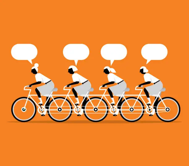 Vector illustration of Four businesswomen cycling