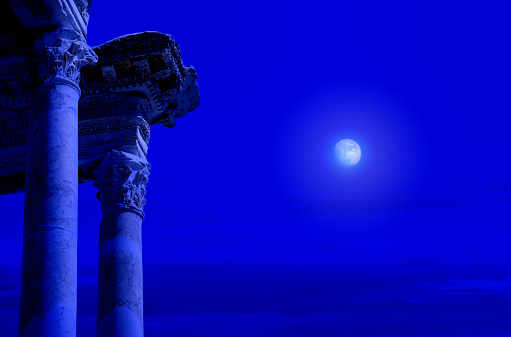 Archaeological column detail from Ephesus Celsus Library exterior, Roman archaeological site Ephesus in izmir, Turkey.