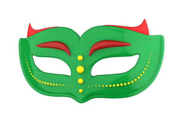 3D illustration render of a bright colored carnival mask with feathers on white background