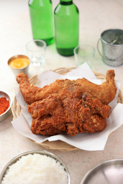 Eat Whole Deep Fried Chicken with Drinking Soju