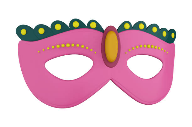 3D illustration render of a bright colored carnival mask with feathers on white background