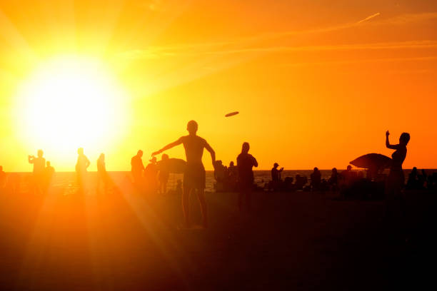 Silhouetted people on beach during sunset in Siesta Key, Sarasota, Florida