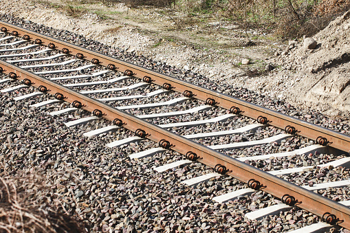 Track ballast gravel made of crushed stone.