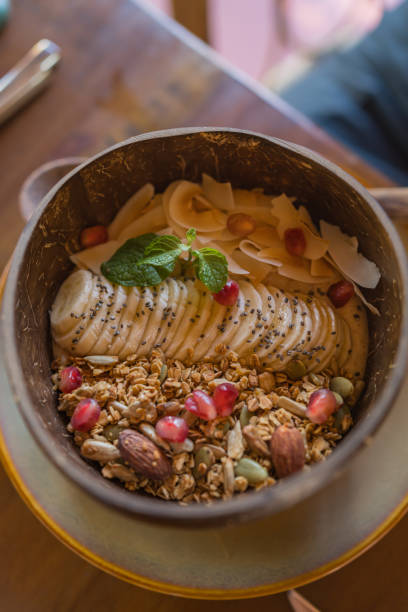 Vegan breakfast on outdoor table