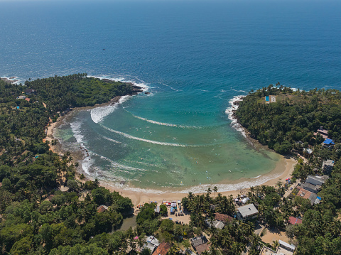 Aerial view of sea, beach and resorts