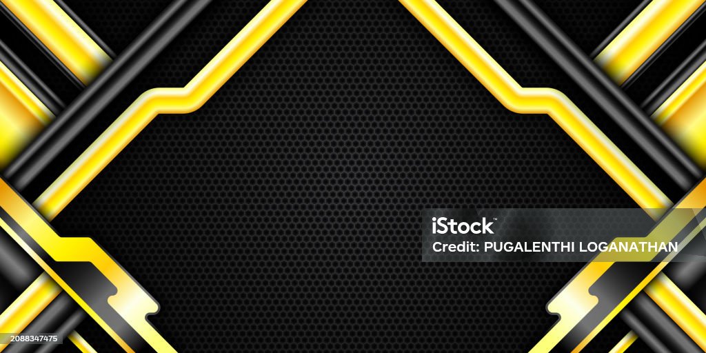 Abstract Metallic Yellow Border Game Gui Banner With Hexagonal Mesh ...