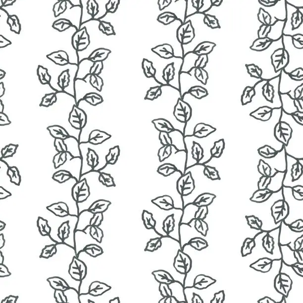 Vector illustration of Leaves seamless pattern for textile, fabric, wallpaper, scrapbook, cover. Vector floral hand drawn background in pastel grey color.