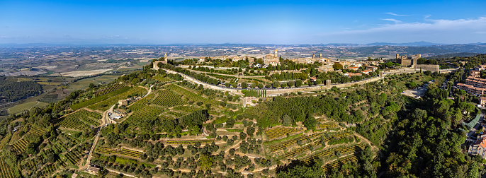 Aerial view of Montalcino in Siena Province, Tuscany, Italy