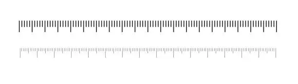 Vector illustration of Measuring scale, marking for ruler, marks for tape measure, thermometer scale. Template for a ruler