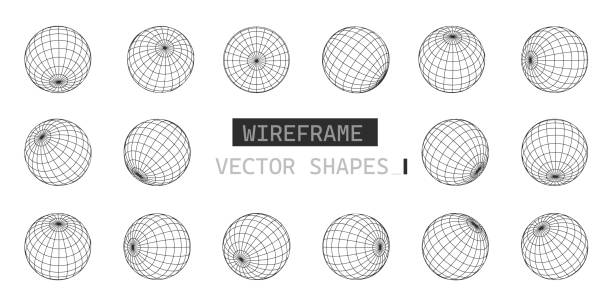 bola grid globe. wireframe, bola 3d, geometri, globe grid. bentuk bola dunia grid terisolasi - latitude longitude ilustrasi stok