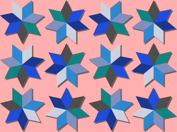 Vector illustration of Close-up of abstract star pattern made of rhombus shades.