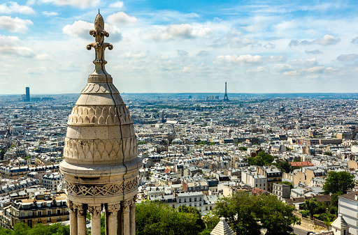 Panorama with rooftop and aerial view from Sacre Coeur Basilica, Paris, France.