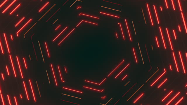 Neon-lit maze of red lines creates a futuristic journey