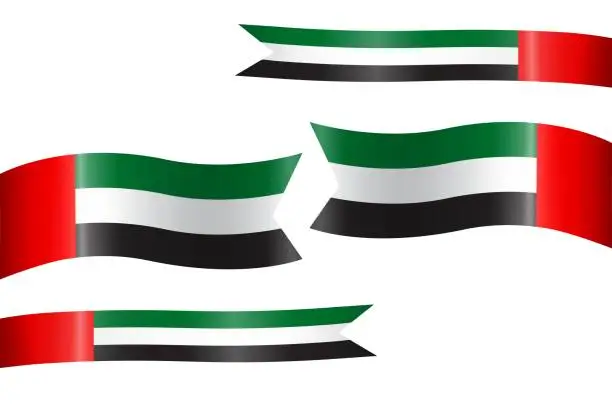 Vector illustration of set of flag ribbon with colors of United Arab Emirates for independence day celebration decoration