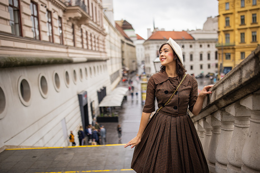 Fashionable young woman enjoying in downtown Vienna.