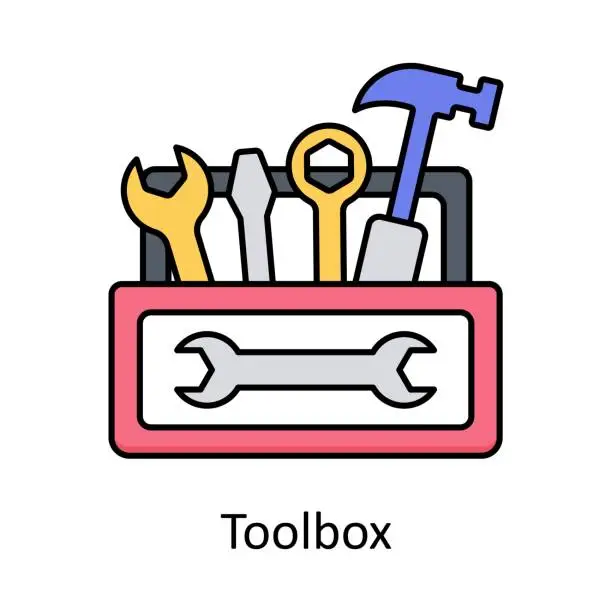 Vector illustration of Toolbox vector outline icon design illustration. Manufacturing units symbol on White background EPS 10 File