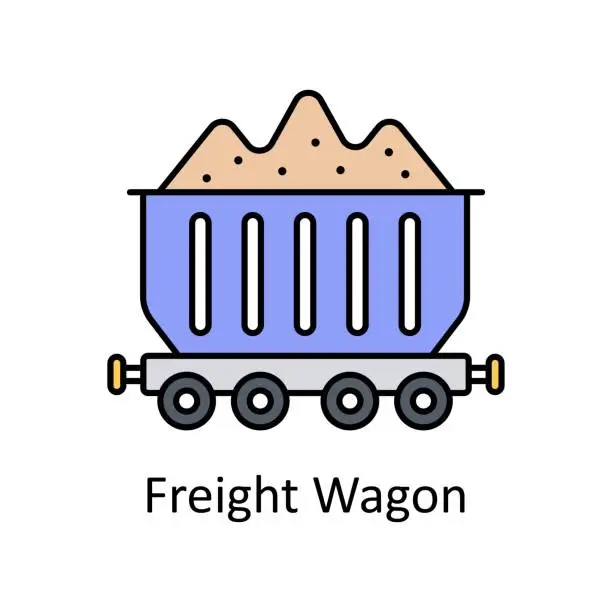 Vector illustration of Freight Wagon  vector outline icon design illustration. Manufacturing units symbol on White background EPS 10 File