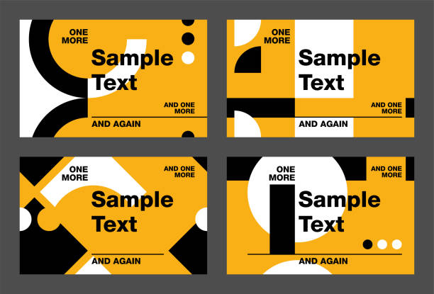 Business cards set in bold minimalism, seamless Business cards set in bold minimalism style, yellow and black colors, sample text and background as a seamless pattern. contact sheet background stock illustrations