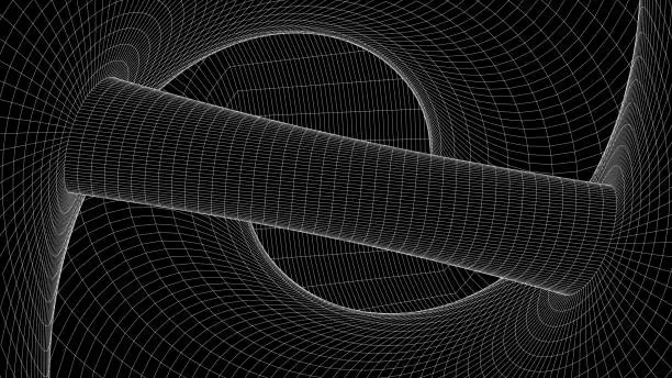 Vector illustration of Vortex. Vector perspective curved grid. Wireframe abstract tunnel. 3D vector wormhole with a mesh structure.