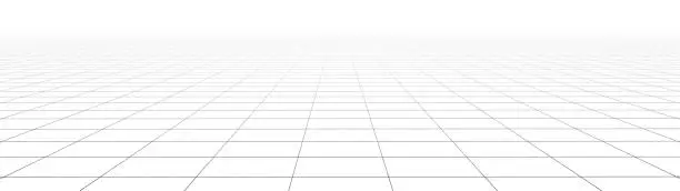 Vector illustration of Vector gradient perspective grid. Detailed lines on white background. Widescreen illustration.