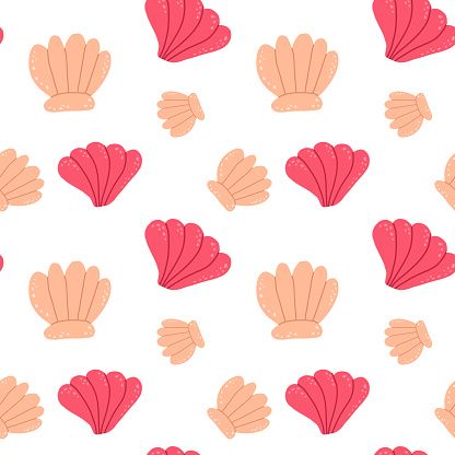 Hand drawn seamless pattern with shells. Vector creative illustration