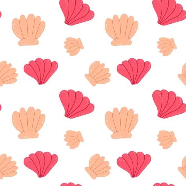 Vector illustration of Hand drawn seamless pattern with shells.