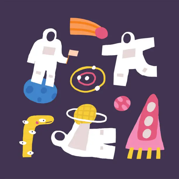 Vector illustration of Cute space postcard with spaceman