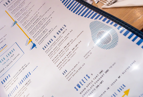 Generic diner menu, New York City, USA