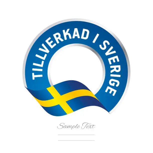Vector illustration of Made in Sweden Swedish language color label logo icon