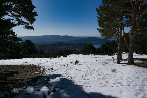 winter mountain landscape in the sierra de guadarrama mountains near madrid, spain